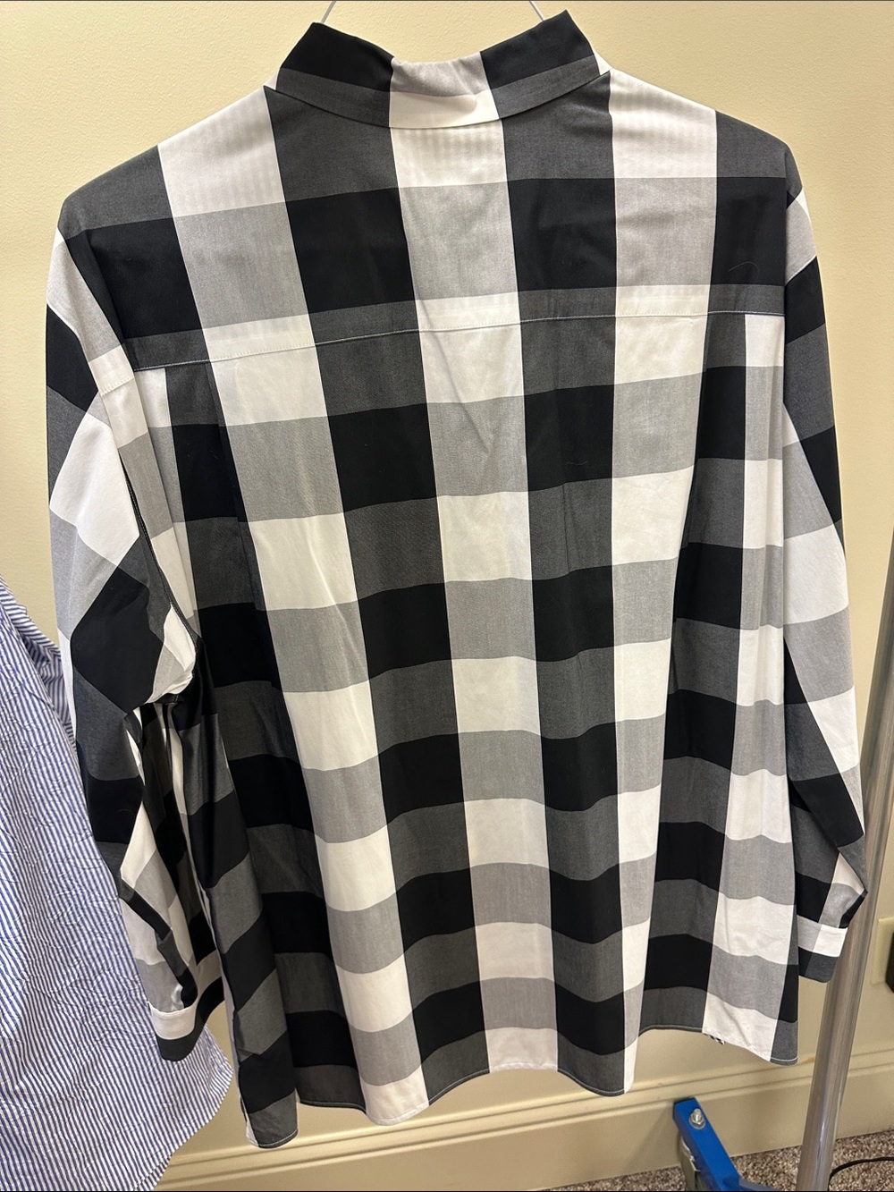 Lafayette 148 New York Black and White Oversized Check Button-Down Shirt - Picture 3 of 3